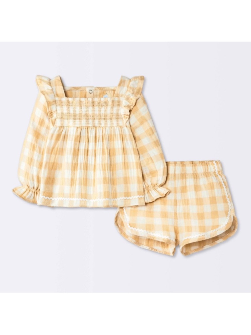cloud island Yellow Gingham Smocked Top & Shorts Set